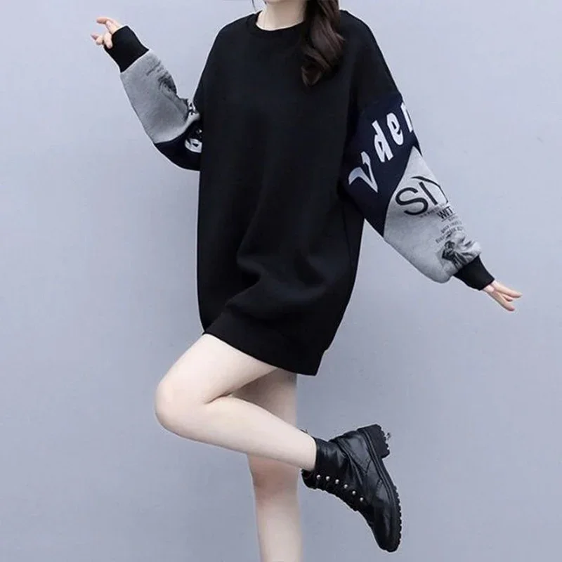 Spring Autumn KPOP Fashion Style Harajuku Slim Fit Tops Women All Match Loose Casual Outerwear Printed Long Sleeve Sweatshirt