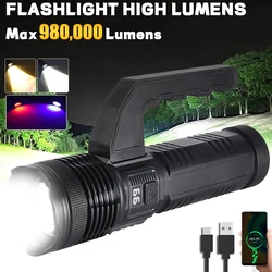 3 Light Sources Flashlights Usb Rechargeable Searchlight With Side Light Outdoor Camping Fishing Ultra Bright Handheld Zoom Lamp