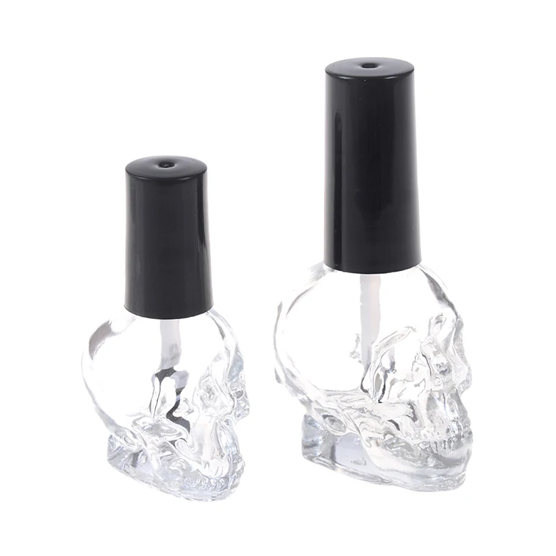 Skull Fashion 10ml Transparent Glass Empty Nail Polish Refillable Bottle With Brush Small Travel Makeup Cosmetic Containers