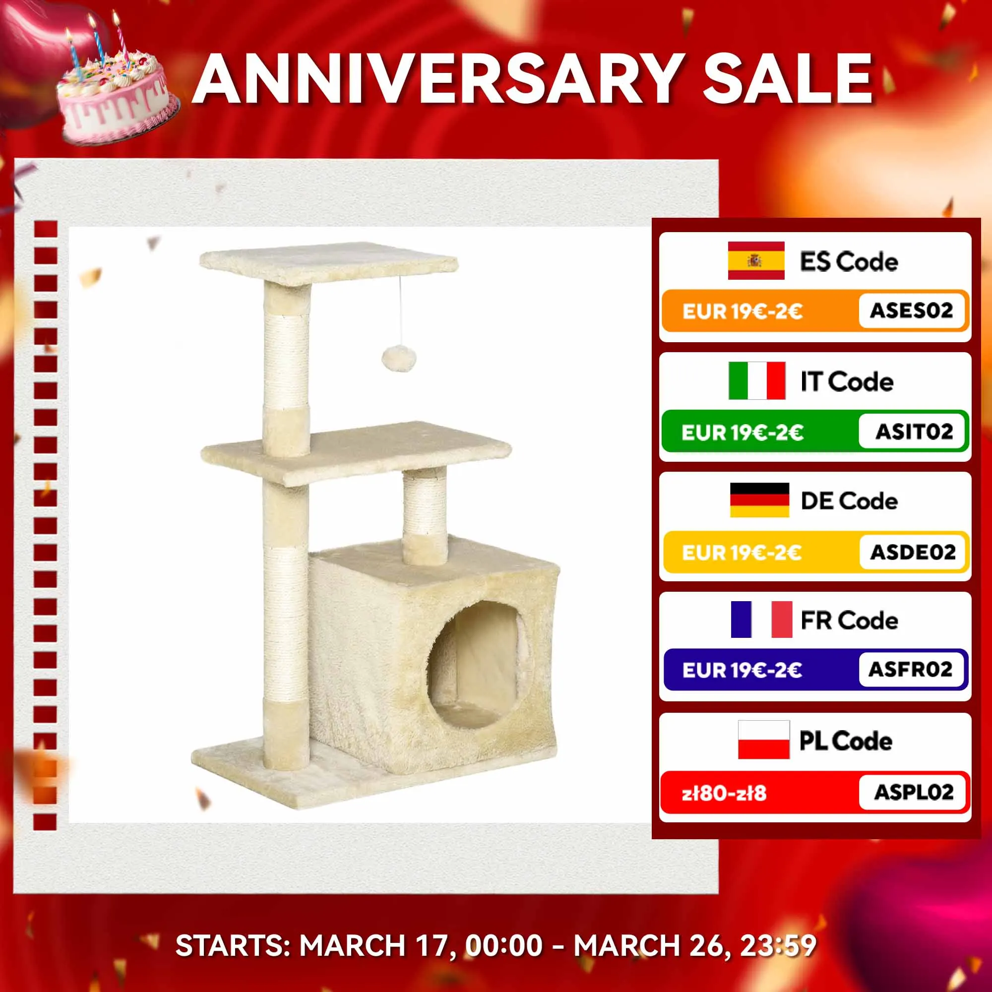 Pawhut Baum Katzen schaber 50x30x81,5 cm mit Stangen Plattform Box Ball