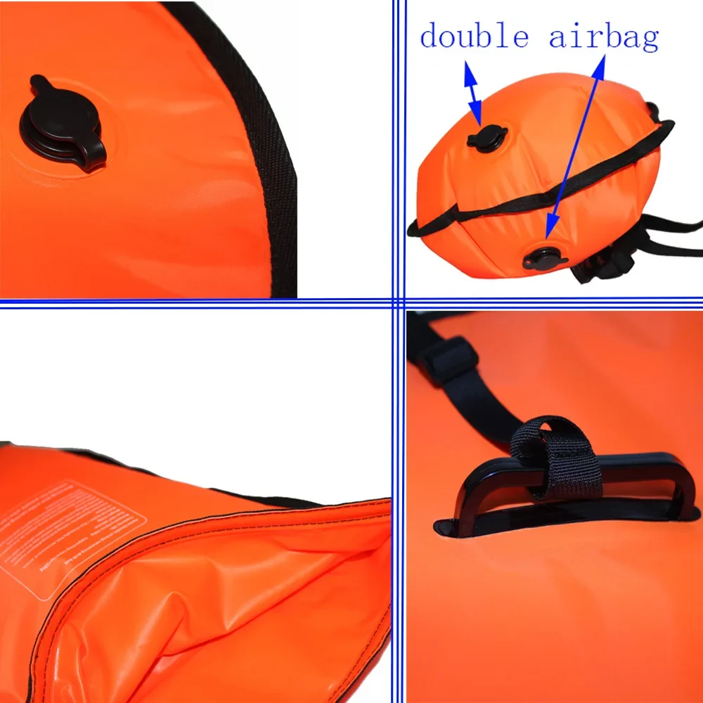 20L Inflatable Open Swimming Buoy Tow Float Dry Bag Double Air Bag with Waist Belt for Swimming Water Sport Storage Safety bag