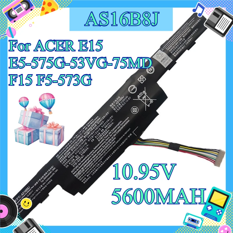 10.95V 5600MAH Replacement Laptop Battery For ACER E15 E5‑575G‑53VG‑75MD F15 F5‑573G, AS16B8J, AS16B5J
