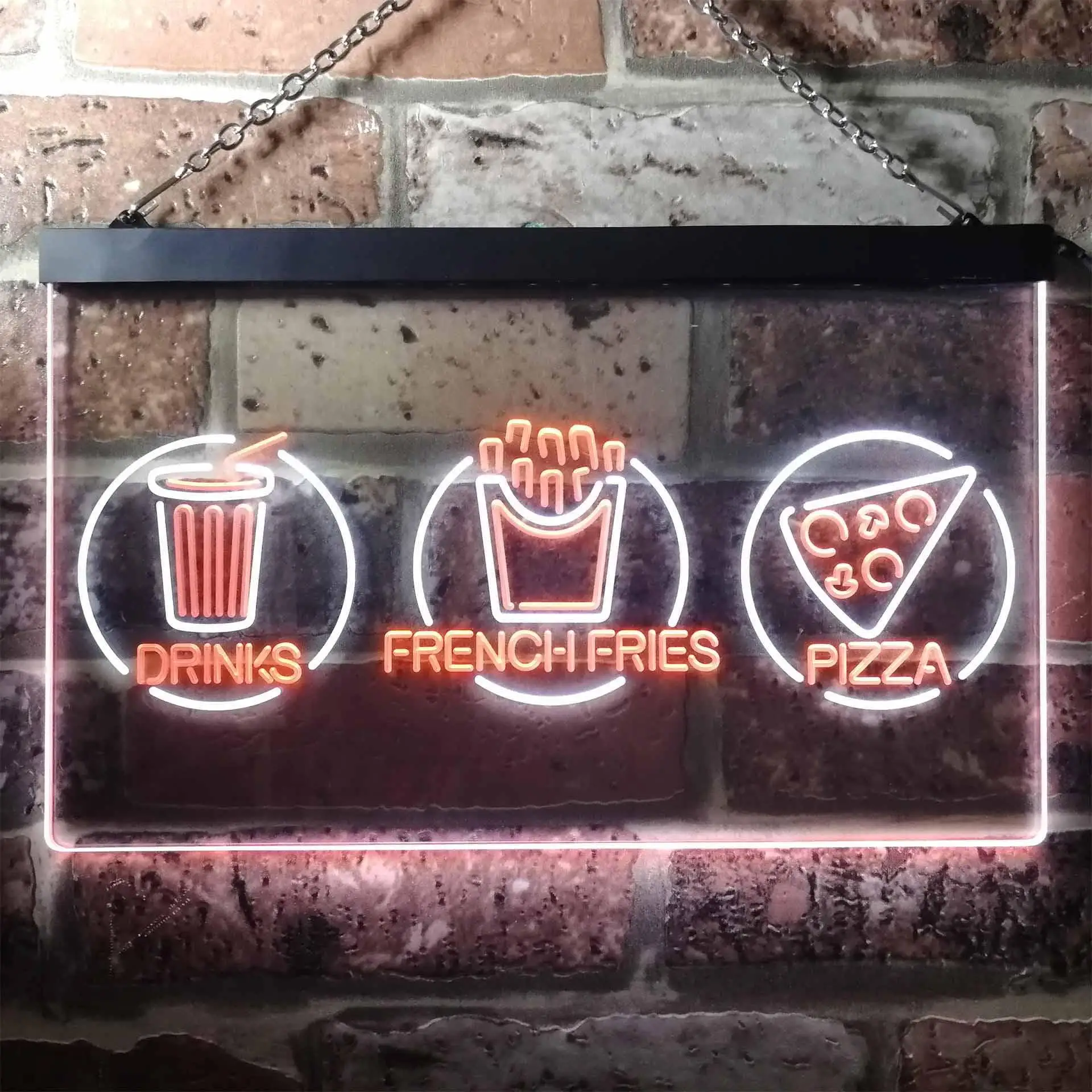 DRINKS. FRENCH FRIES. PIZZA. Dual Color Led Neon Sign st6-i3242