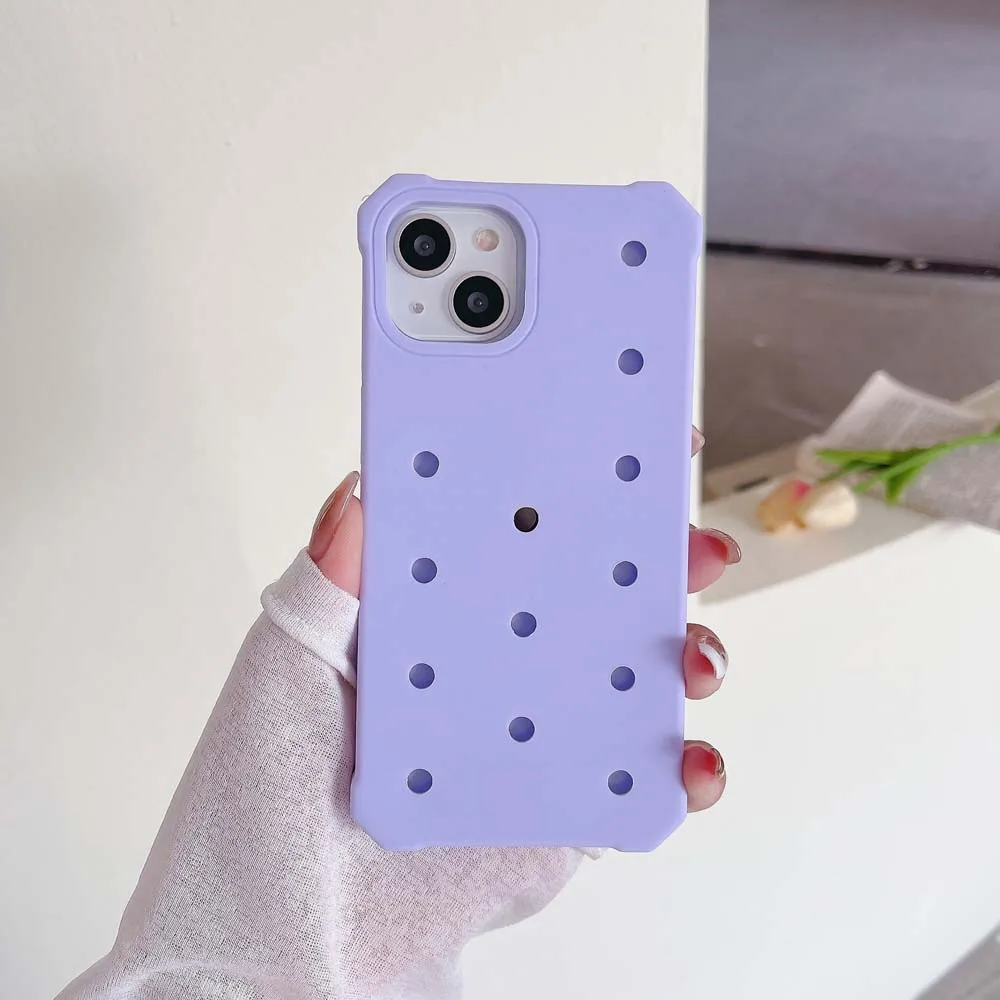 Hollow 13 Holes DIY Phone Case For iPhone 16 Plus 15 14 13 12 Pro Max 11 Cover Soft Silicone Shockproof Bumper Square Fit Shell