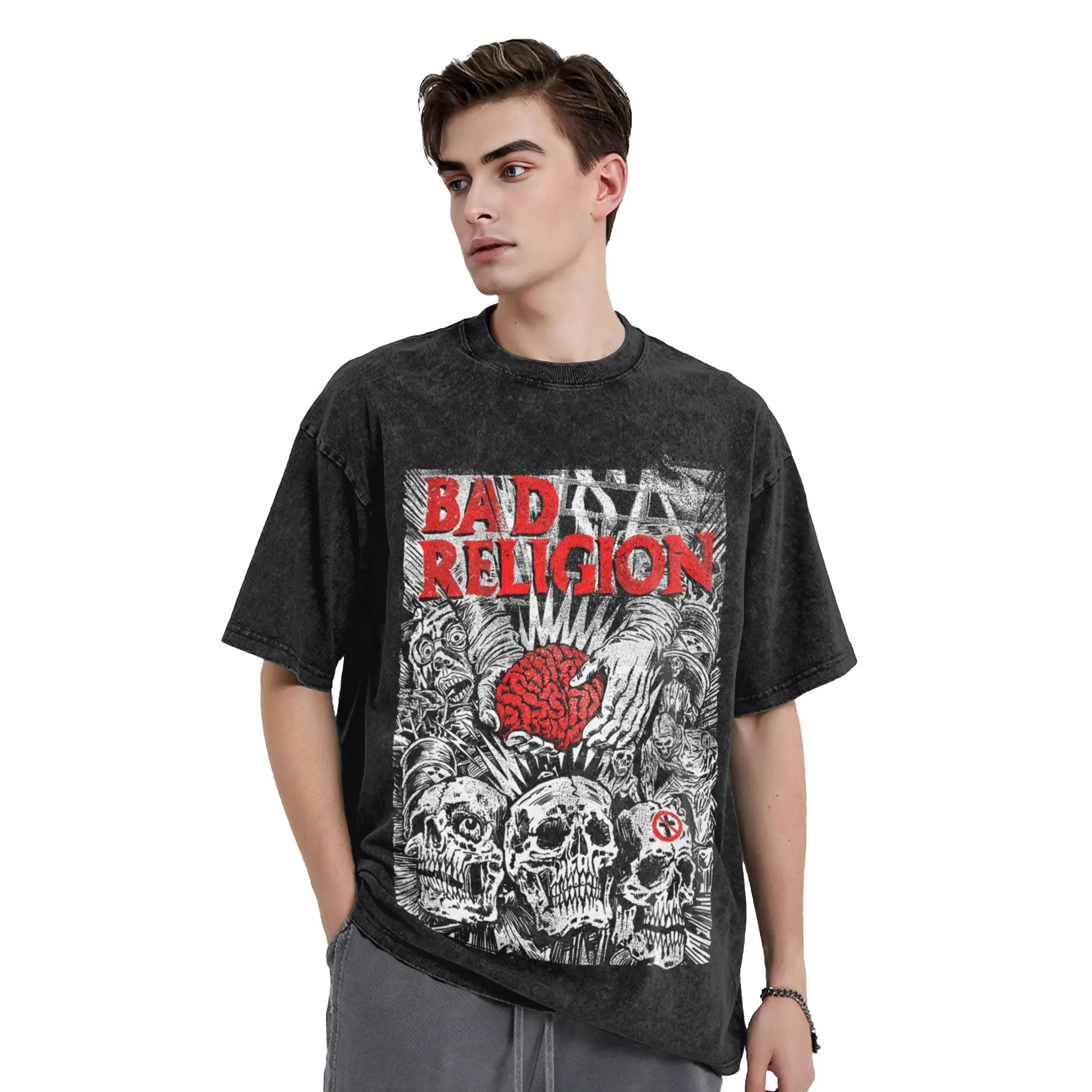 Mens T-Shirt Bad Religion Brain Surgery Washed T-Shirts Harajuku  Summer Tees Streetwear Pattern Cotton Clothes Birthday Present