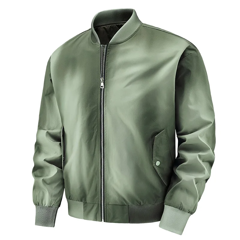 Męska kurtka bejsbolówka z gradientem kolorów, jesień 2025, odzież robocza, styl outdoorowy dla par, motyw lotniczy, nowość.