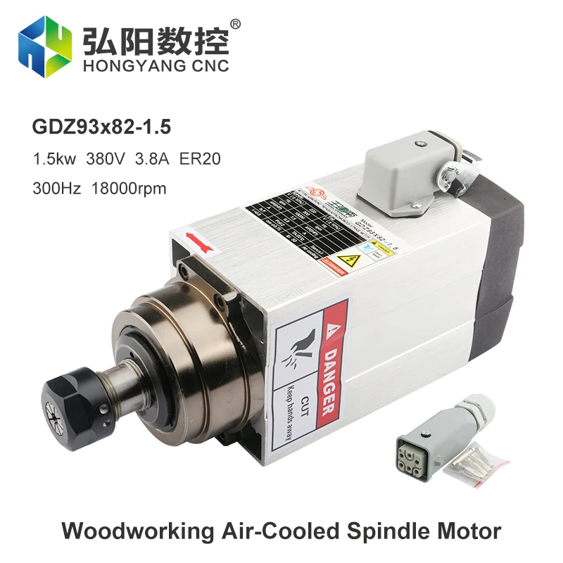 CNC Spindle Motor 1.5 Kw 220V/380V Square With Flange Air Cooled Milling Spindle ER11/ER20 Chuck For CNC Carving Wood Router