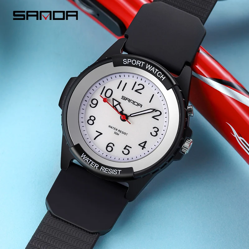 2022 Fashion Sanda Relogio Masculino New Casual Mens Watches Simple Letters Resin Waterproof Quartz Wristwatches Man Clock