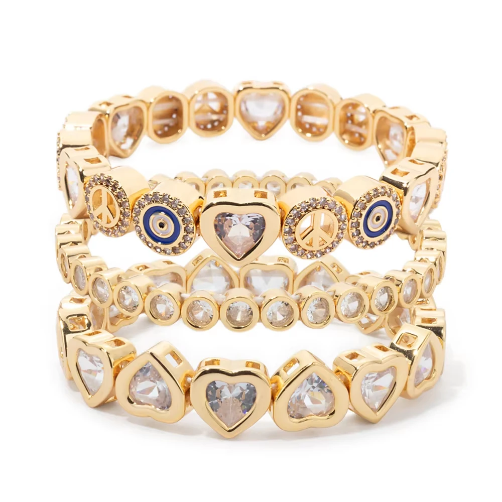 2024 New Heart Harm Bracelets For Women Gold Color Copper Beaded Bracelets Crystal Charm Hand Accessory