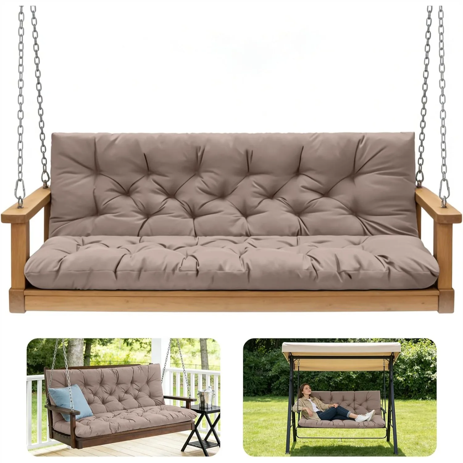 

Outdoor Swing Cushions 3 Seater with Backrest, Waterproof Replacement Bench Cushion 60x40x5 Inch, Thickened Patio Cushions with