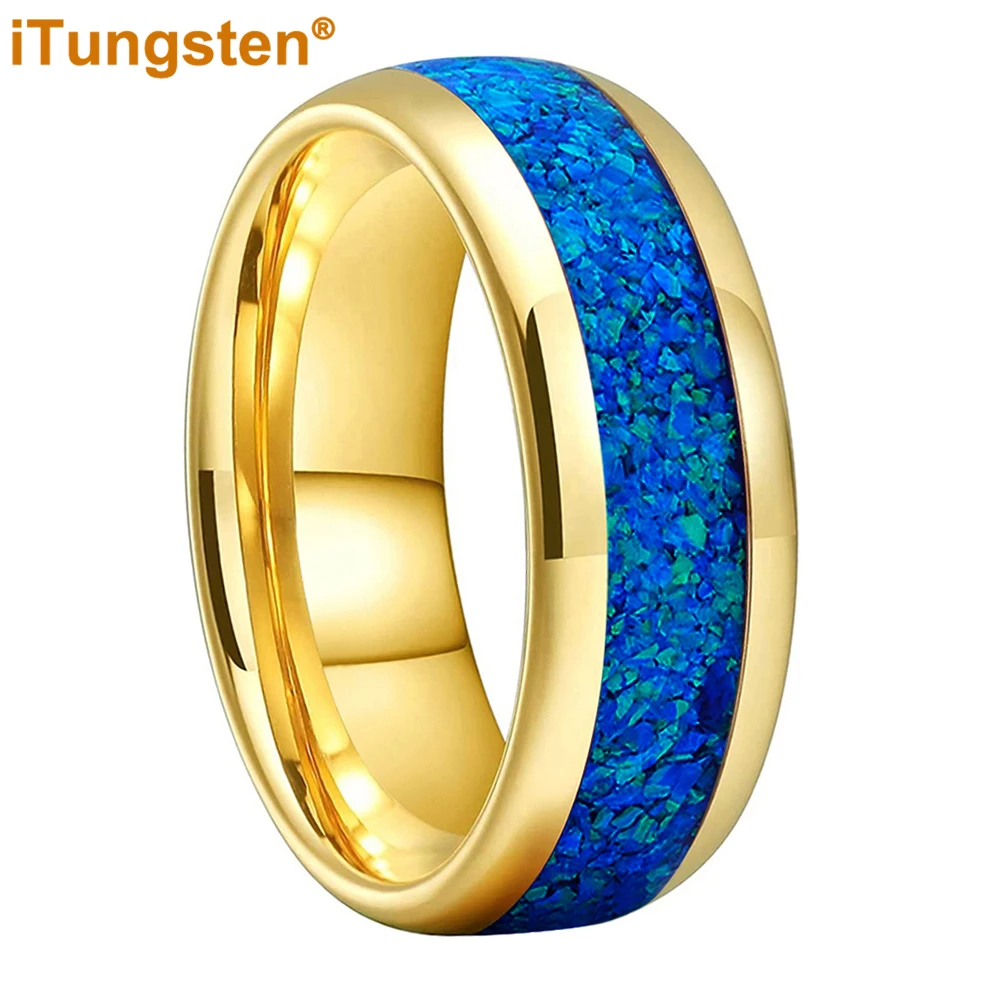 

iTungsten 4/6/8 мм красивое обручальное кольцо из карбида вольфрама для мужчин и женщин, инкрустация синим опалом, полированная, удобная посадка