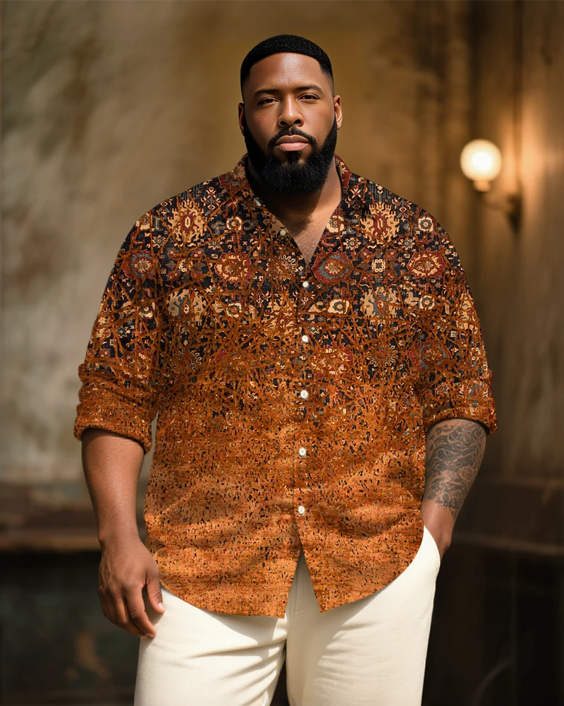 

S-9XL Plus Size Men's Boho Ethnic & Tropical Leaf Print Linen Shirt, Casual Gradient Button-Down, Multi-Designs Available