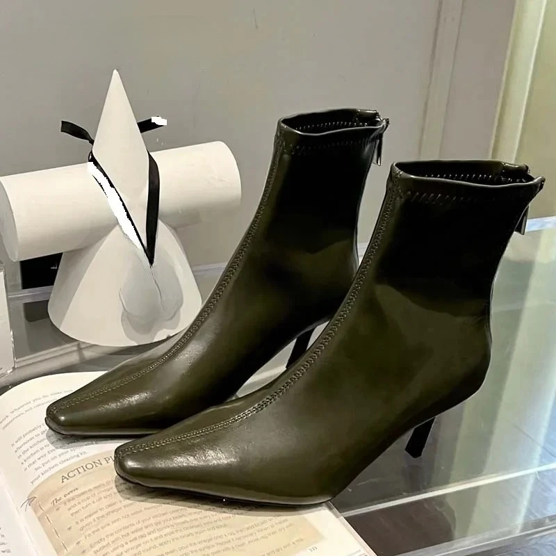 

Aneikeh уличный стиль, ботильоны из мягкой искусственной кожи с острым носком на тонком низком каблуке, женская обувь, короткие ботинки