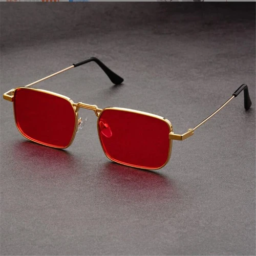 2024 Gafas de sol cuadradas de metal con lentes rojas para hombres, protección UV superior, protector solar, gafas ultra transparentes para mujeres