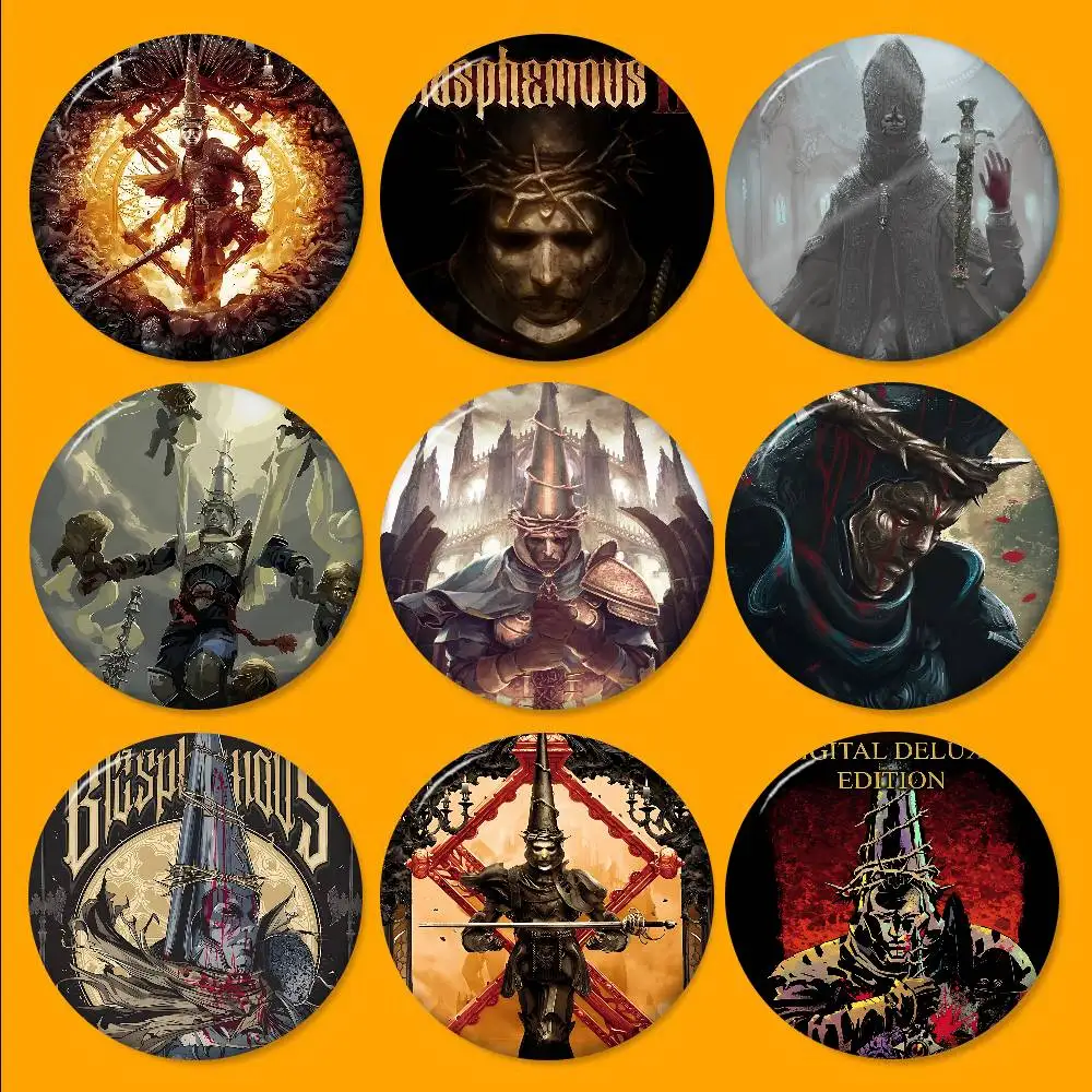 B-Blasphemous-Alfileres creativos, broche redondo divertido a presión, insignia, mochila, sombrero, accesorios, joyería, regalos para amigos