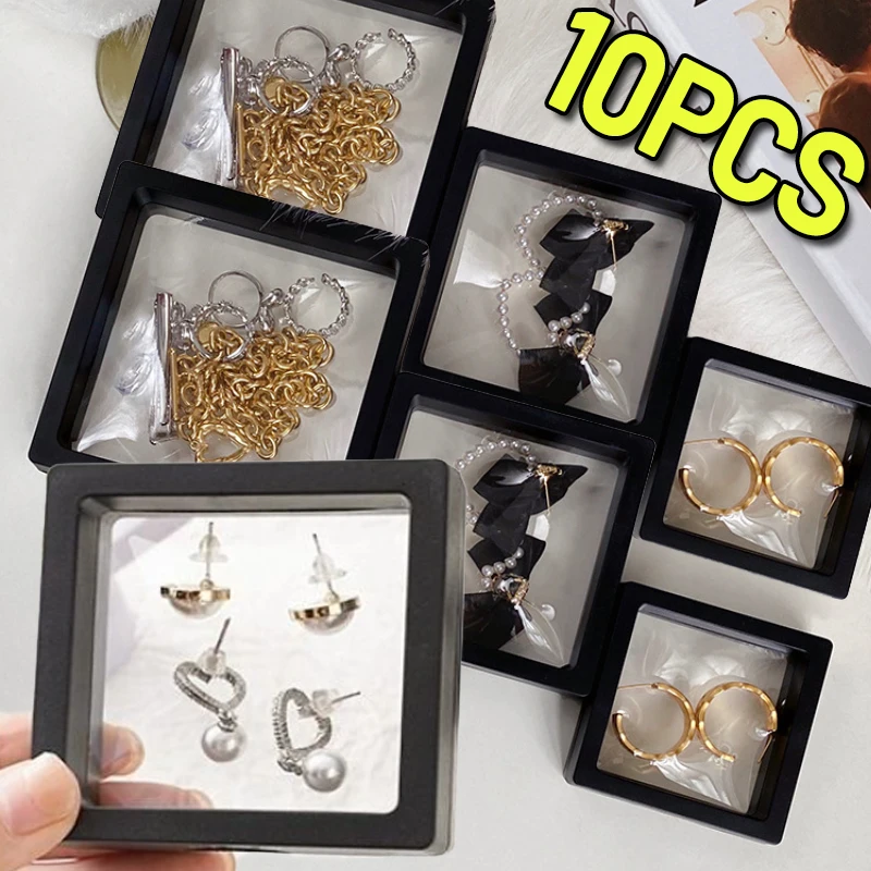 

Прозрачная коробка для ювелирных изделий с плавающей рамкой и пластиковой пленкой для демонстрации ожерелий, колец, коллекционных предметов, пылезащитный бокс для хранения