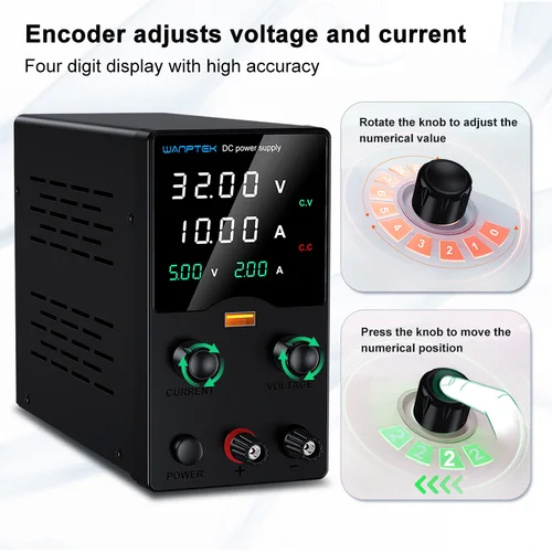 Imagen 2 del producto Wanptek DC fuente de alimentación de laboratorio 32V 62V 120V 160V fuente de alimentación conmutada ajustable con regulador de pantalla de carga USB de 5V 2A