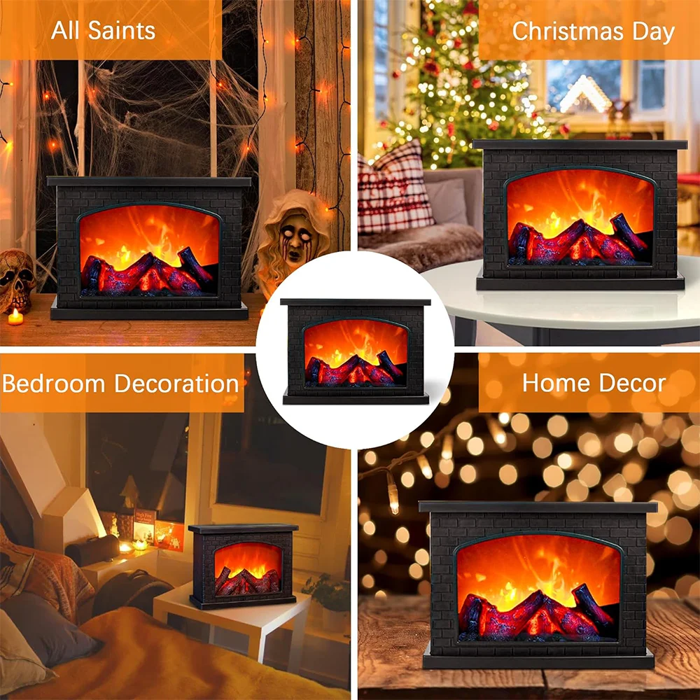 Fireplace Lantern Decoration, Flame Effect LED Fire Lamp, Portable Simulated Fireplace, Indoor and Outdoor Christmas Decorations