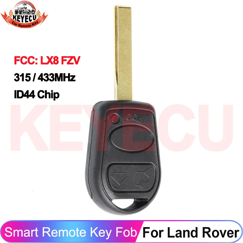รหัส FCC ของ KEYECU: LX8FZV 315MHz 433MHz สำหรับรถยนต์แลนด์โรเวอร์ L322 รุ่น VOGUE HSE ปี 2002-2004 2005 2006 2007 2008 ชิป ID44 กุญแจรีโมท 3 ปุ่ม