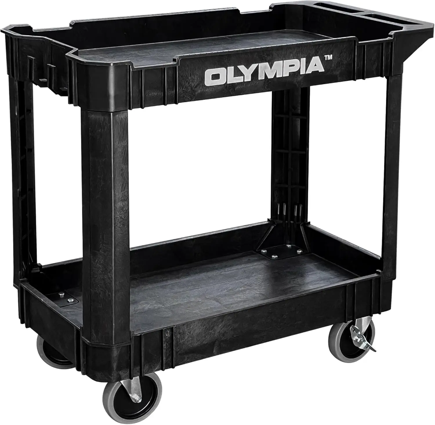 2 Shelf Black Rolling Utility Cart - Supports Up to 500 lbs, Comfort Handle - Heavy Duty Carts With Wheels - Great