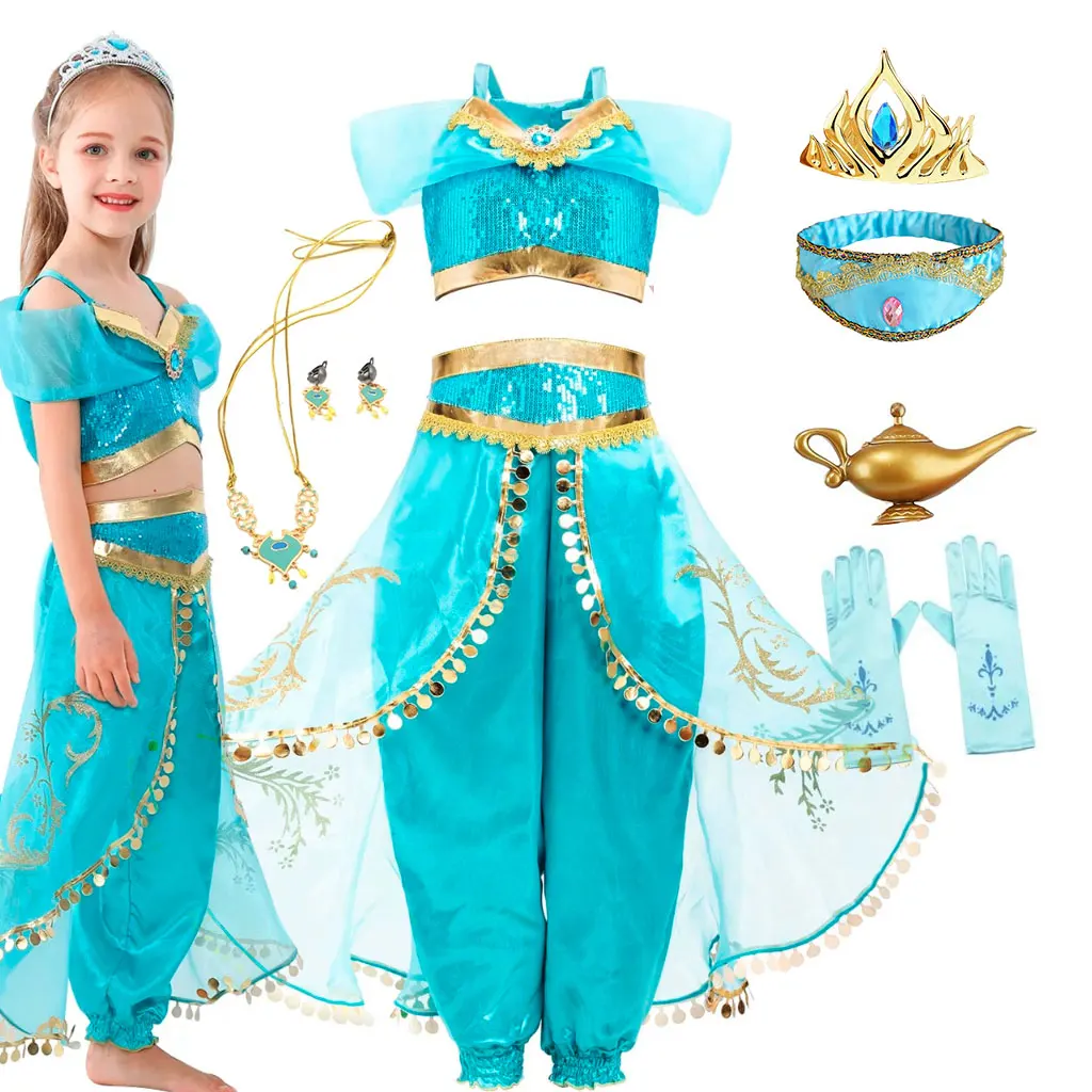 Story Aladding e la lampada magica Costume da fata del gelsomino Principessa vestire per bambine Fantasia 2024 Carnevale di Halloween Cosplay