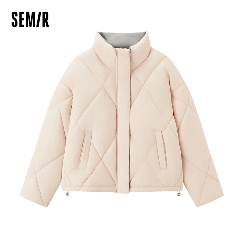 

Semir Cotton Padded Jacket Women Diamond Quilted Stand Collar Loose Fit 2025 New Winter Elegant Casual Outerwear