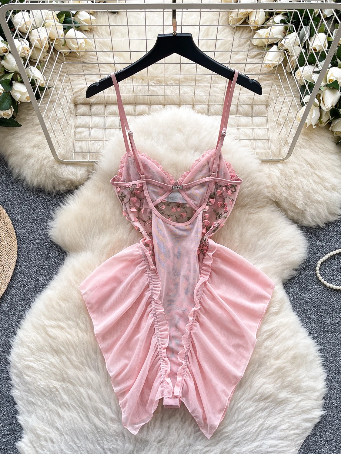 الحلو الثقيلة التطريز كشكش تقليم قطعة واحدة الصيف المرأة عالية الخصر مربوط ort Sve سترة ملابس داخلية مثير تخفيف Sle