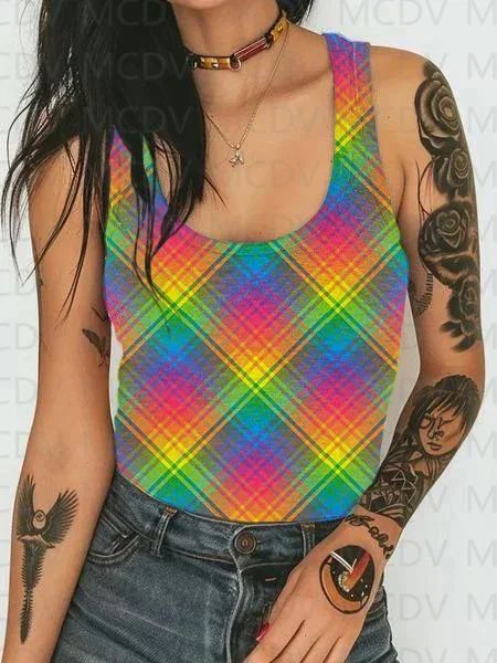 

Rainbow Lattice Lgbt Lesbian Art Print Casual Shirt Women's Sexy Tank Top