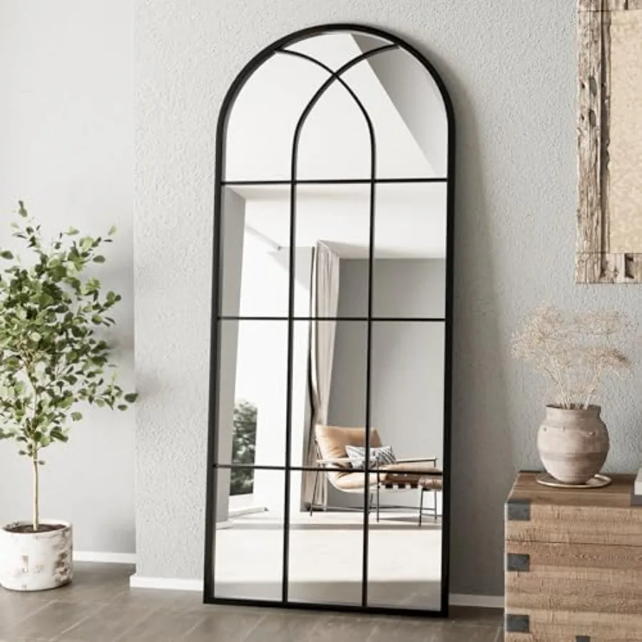 

Mirror Full Length, 56x22 Large Arched Mirror, Window Pane Wall Black Full Body Mirrors, Oversize Farmhouse Standing Mirrors fo