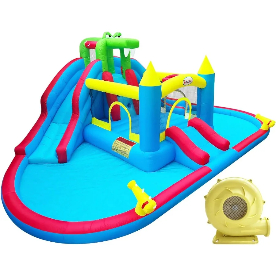 

Надувной дом для прыжков с двойной водной горкой, двойной ямой для мячей и водяным бассейном, укладкой крокодила, двойной водяной пушкой, восхождением W