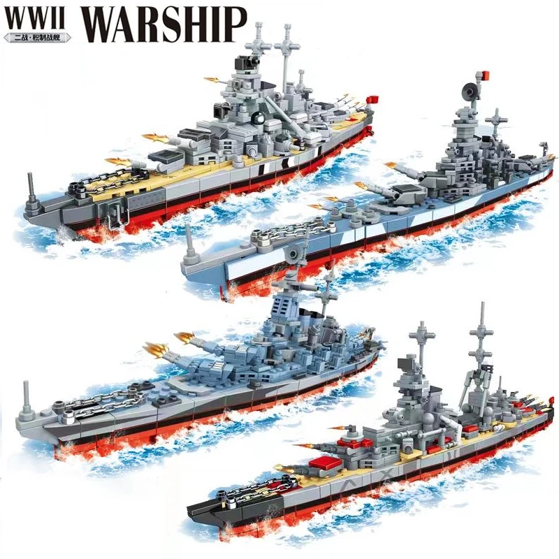 

Military Series USS North Carolina Destroyer Warship Building Blocks WW2 Battleship Model Bricks Weapon Soldier Boy Toy Gift MOC