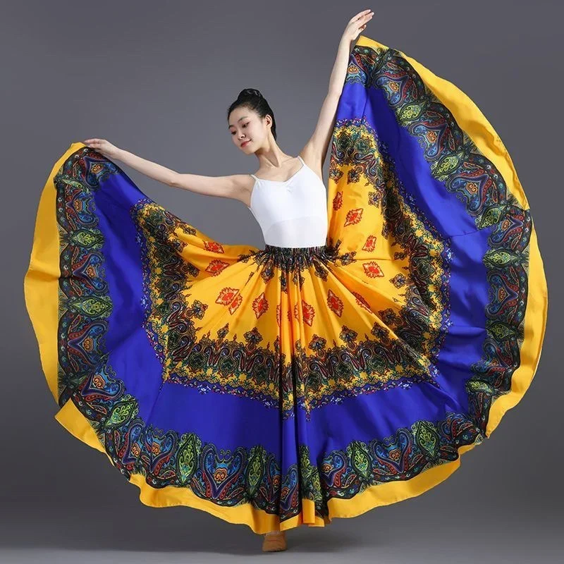 Gonne da ballo di flamenco toreo da donna da 180/720 gradi Gonna larga da performance stampata caratteristica di danza etnica classica