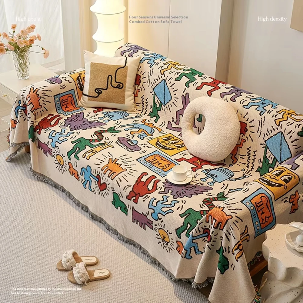 

Полотенце для дивана с полным покрытием Ins Cream Wind Хлопчатобумажная пряжа Кемпинговое одеяло Чехол для диванной подушки Всесезонный универсальный все включено