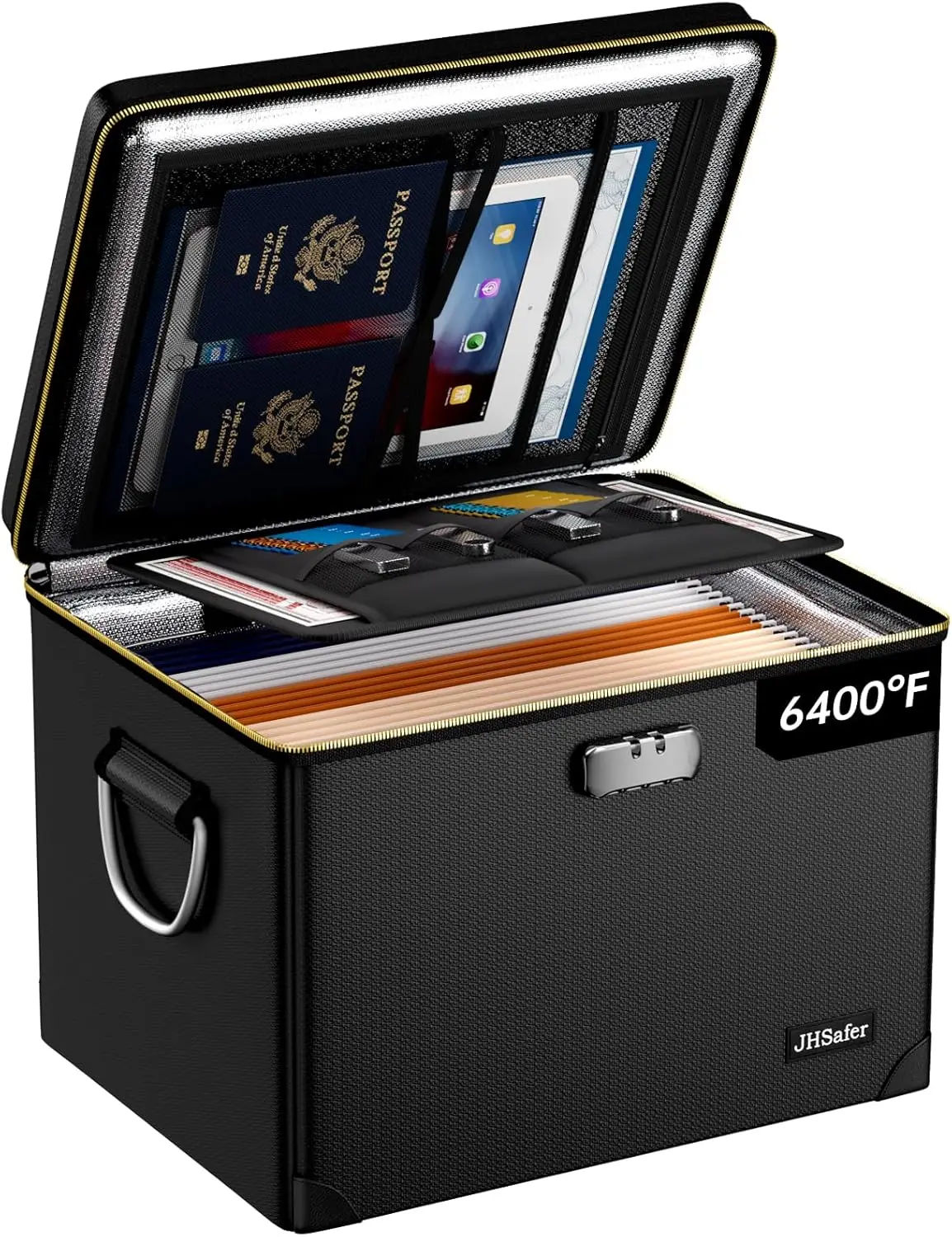 

Огнестойкий ящик для документов с замком, изолированный жесткий кейс для подвесных папок, портативный органайзер для файлов для дома и офиса