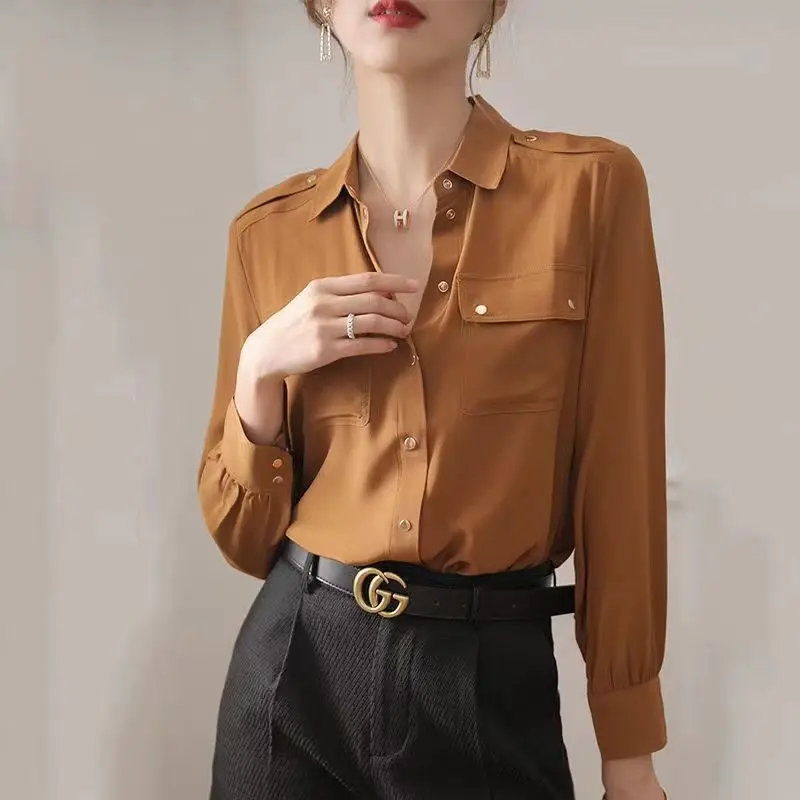 

2024 New Simplicity Ladies Business Casual Tops Solid Color Spring Autumn Casual Women's Clothing 2024 New Long Sleeve Blouses