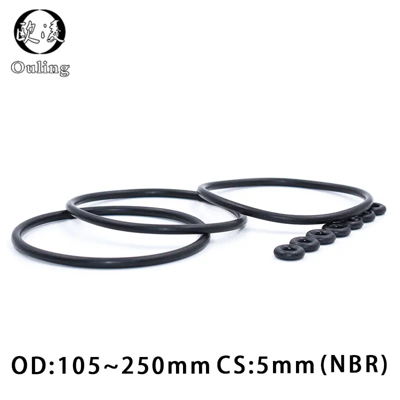2PCS/Lot Black NBR O‑Ring CS5mm OD105-250mm Oil‑Resistant Nitrile Rubber Gasket WasherFor Machinery Plumbing Hydraulic Sealing
