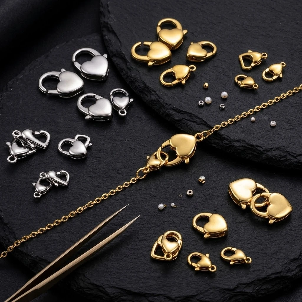 2 Stück/Lot Edelstahl-Herzform-Karabinerhaken-Verbinder für DIY-Halsketten, Armbänder, Schmuckherstellung, Zubehör – Detail 1