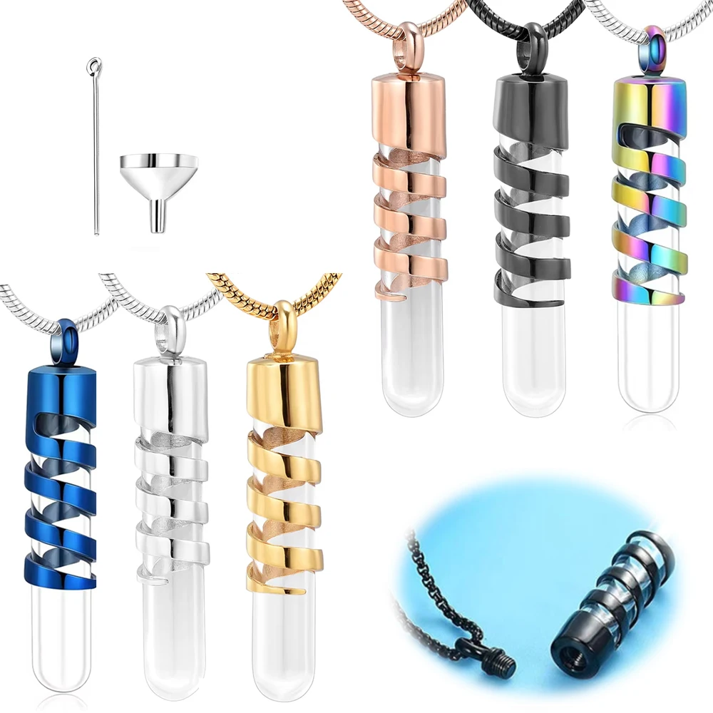 

Ожерелье-урна для кремации для пепла, ожерелье из нержавеющей стали, стеклянный цилиндр, урна, открывающийся флакон, трубка, контейнер, мемориальный медальон