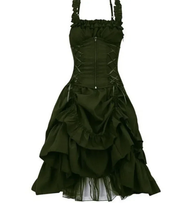 Vampier Jurk Vintage Cosplay Halloween Middeleeuwse Lace Up Corset Taille Gothic Retro Y2K Vrouwen Punk Sexy Lolita Jurk Carnaval