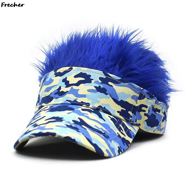 Sunshade Baseball Cap With Spiked Hairs Wig Men Women Rock Punk Hip Hop Visors Hats Camouflage Sports Caps Fake Hair Sun Hat