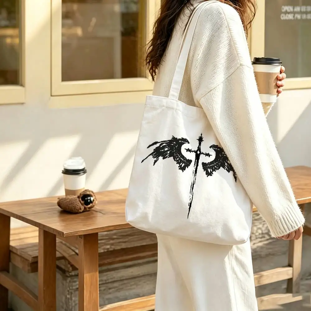 Gothic Bat Wing Sword Sigil Print Bag Eco Shopper Cotton Jute Bag Reusable Bag Foldable Reusable Sac Tissu