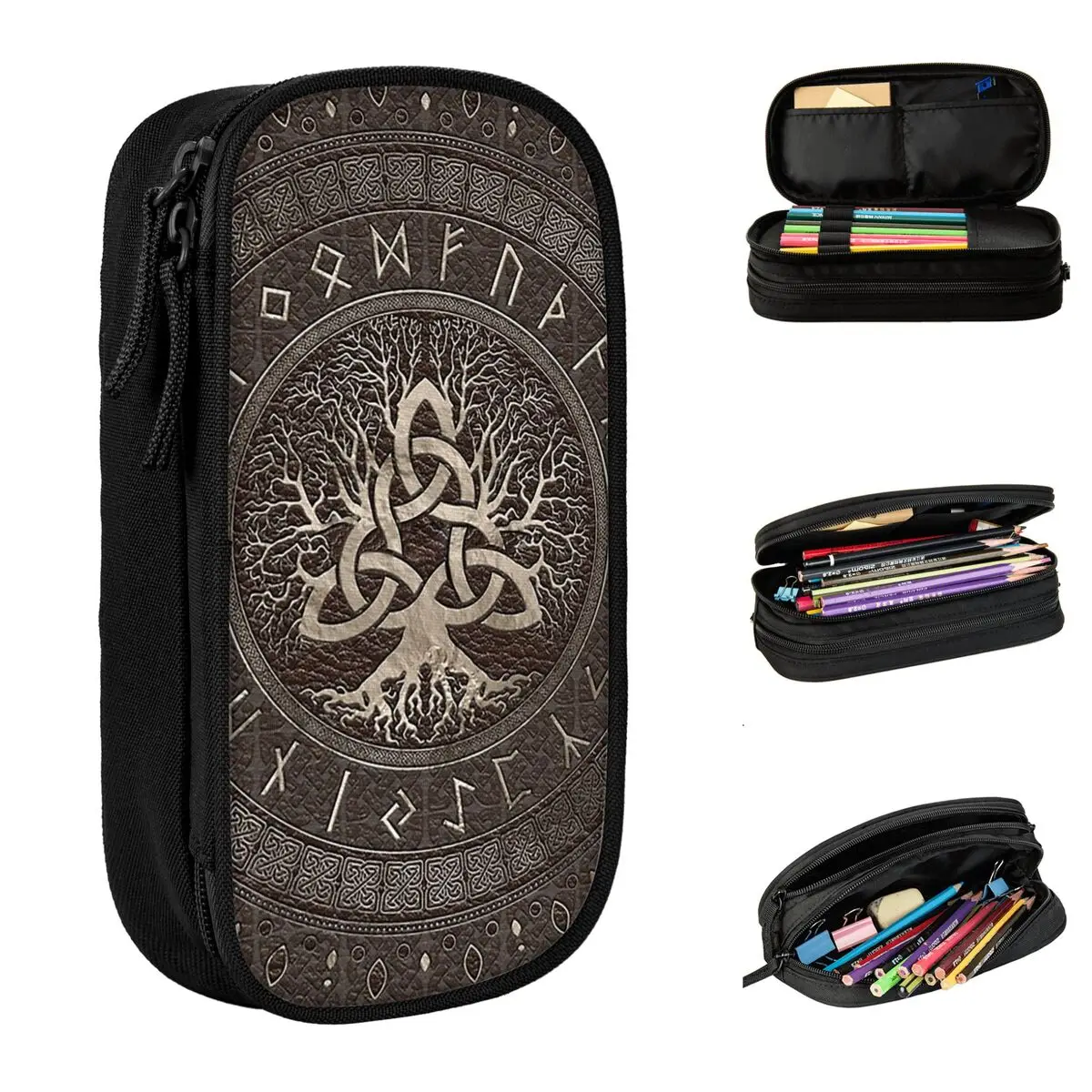 Árvore da vida com triquetra viking caixa de lápis valhalla pencilcases caneta grande capacidade sacos estudantes papelaria da escola