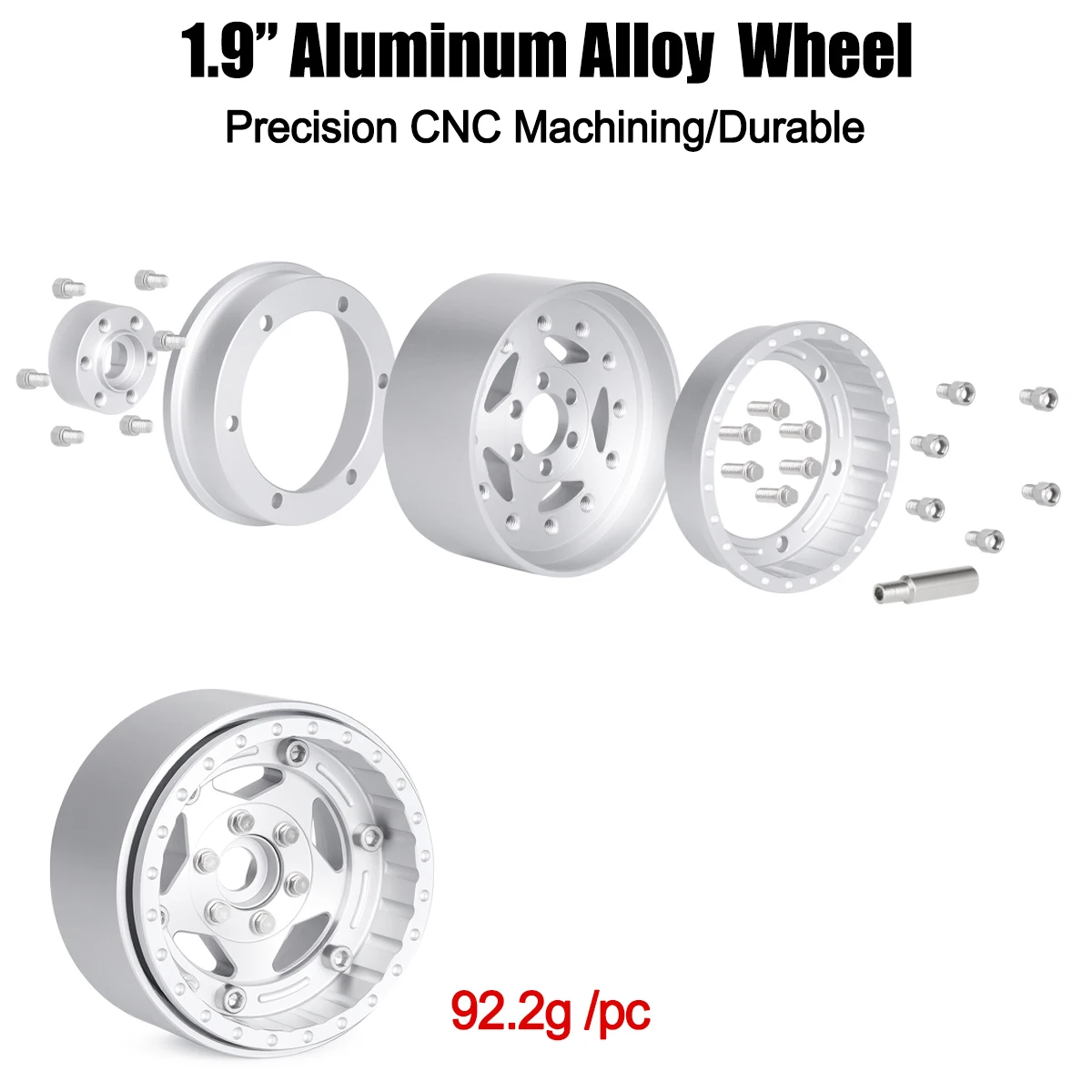 1.9 Inch Aluminum RC Wheels 4PCS, 12mm Hex Adapter CNC Beadlock Rim for 1/10 Crawler