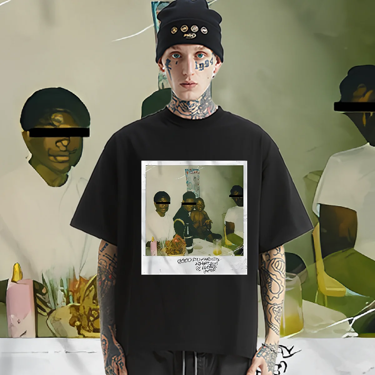 

O-Neck Short Sleeve Loose Tee Family Retro For Men Tshirt Printed Rap Style Shirt Casual Style T-shirt Slight Stretch Tees