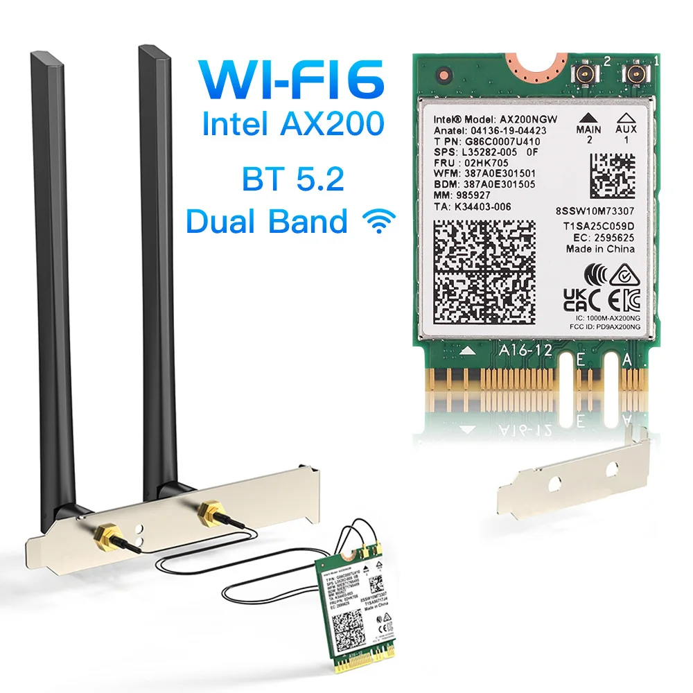 

Двухдиапазонный Wi-Fi 6 Intel AX200 M.2 сетевая карта AX200NGW Настольный комплект Bluetooth 5,2 Wifi6 беспроводной адаптер Антенна 802.11ax