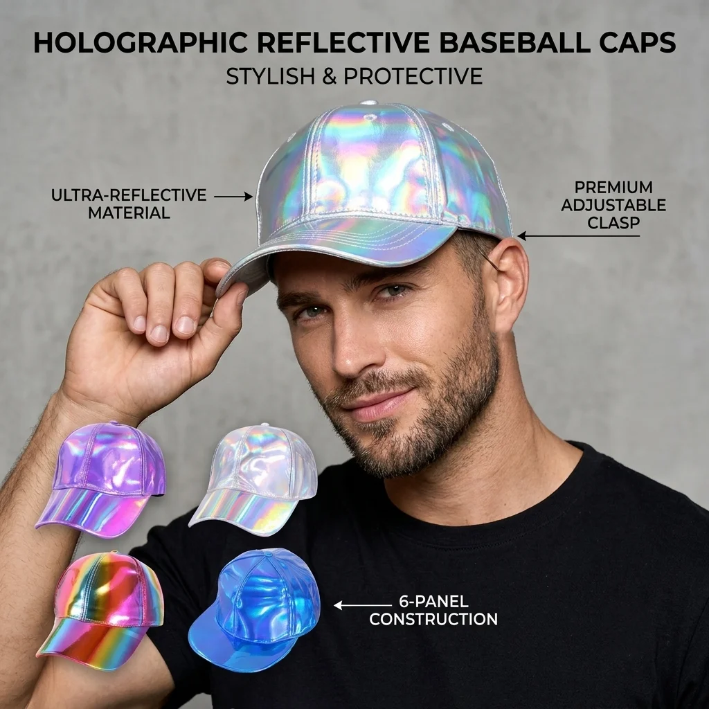 Y2K Holographic Laser Hat Glossy Rainbow Reflective Baseball Cap Metallic Liquid PU Leather Streetwear Dance Party Sunhat Men
