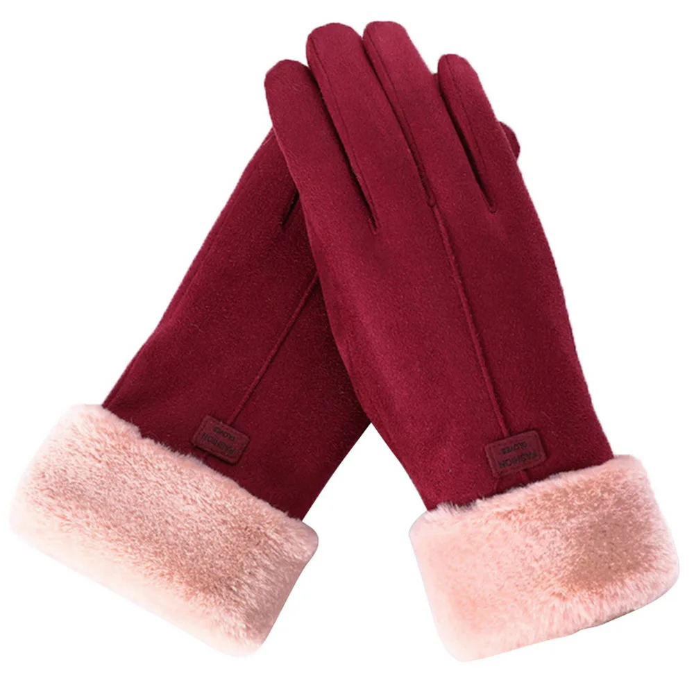 Women Gloves Autumn Winter Cute Furry Warm Mitts Full Finger Mittens Women Outdoor Sport Female Touch Screen Skiing Gloves