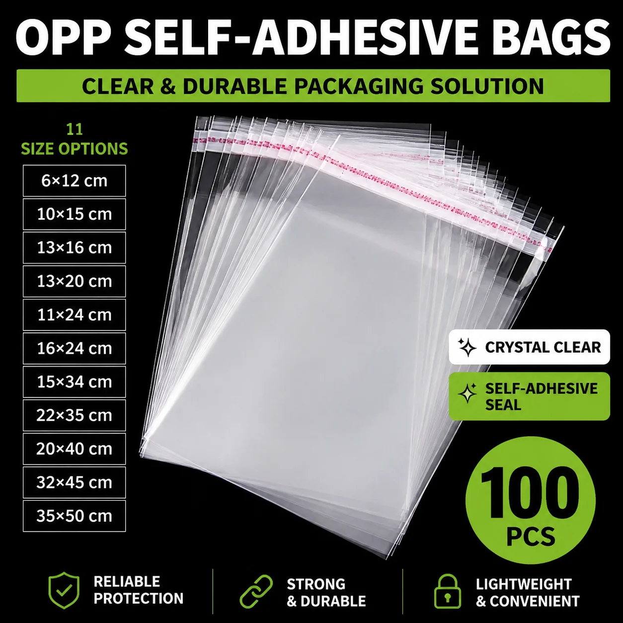 

100pcs/lot Transparent Self Adhesive Seal Bags OPP Plastic Cellophane Bags Gifts Bag & Pouch Jewelry Packaging Bags
