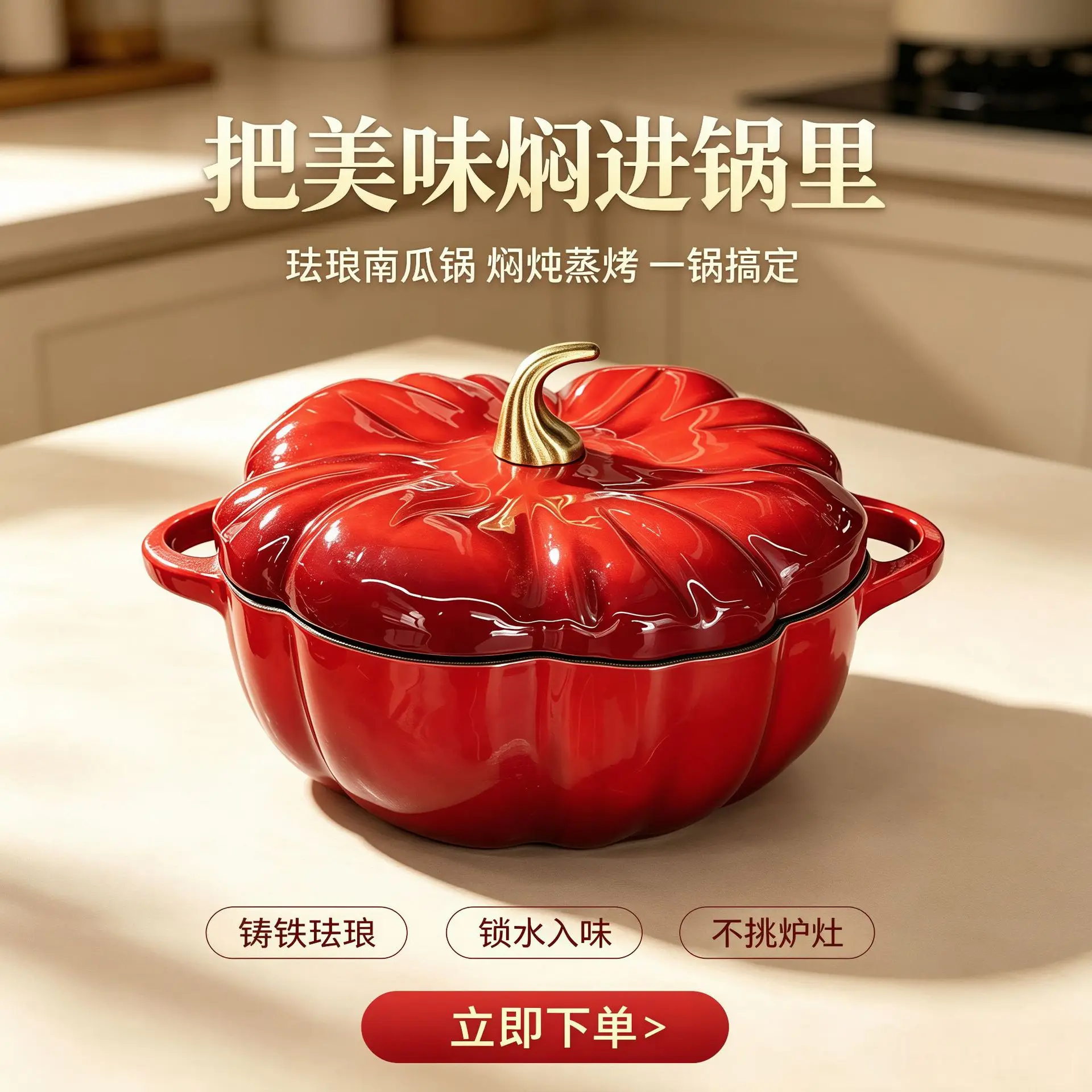 HYS micro-pressure cast iron pumpkin pot enamel pot soup stew  household enamel soup pot universal enamel non-stick