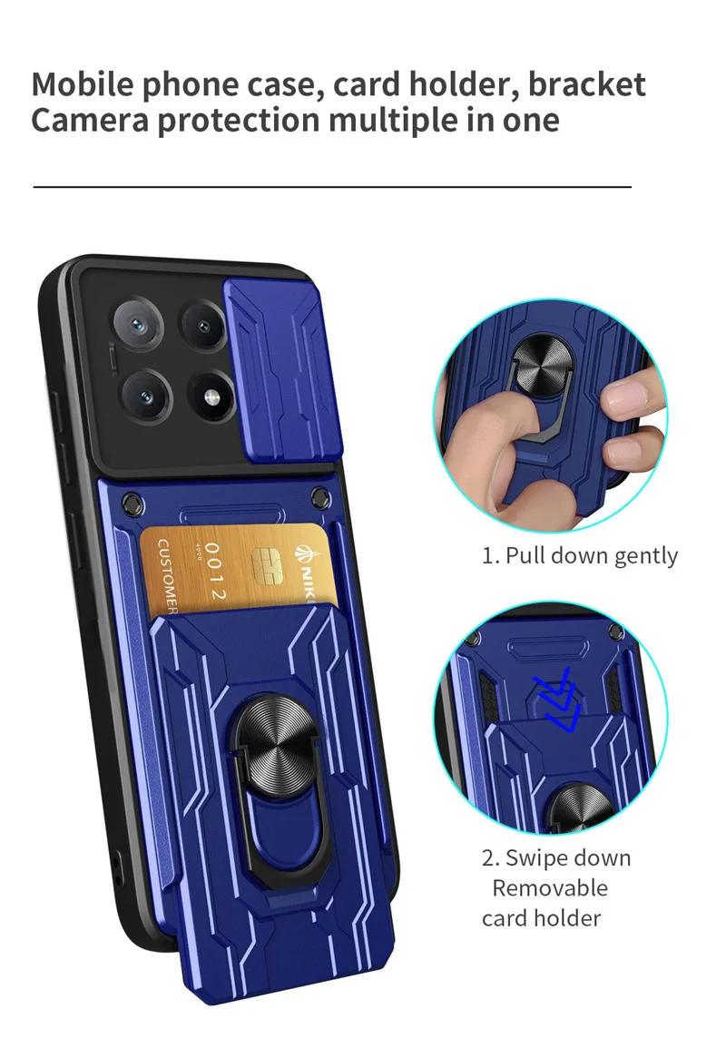 Shockproof Armor Slide Lens Case For Poco X6 Pro 5G Magnetic Card Slot Holder Cover For Pocox6pro Poko Little X6pro X 6 Pro 6X